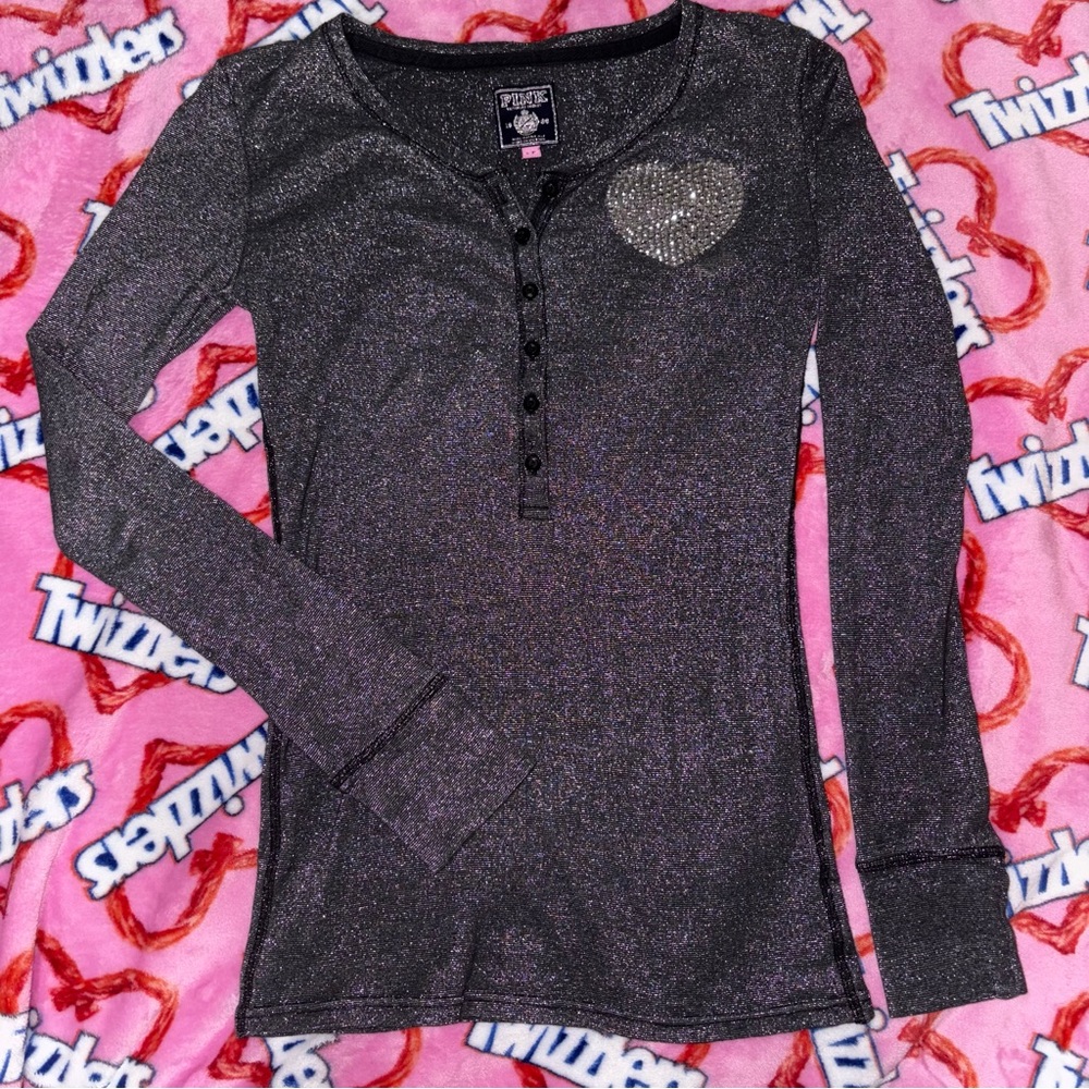 PINK Victoria's Secret Sparkly Metallic Black Long Sleeve Top 🖤